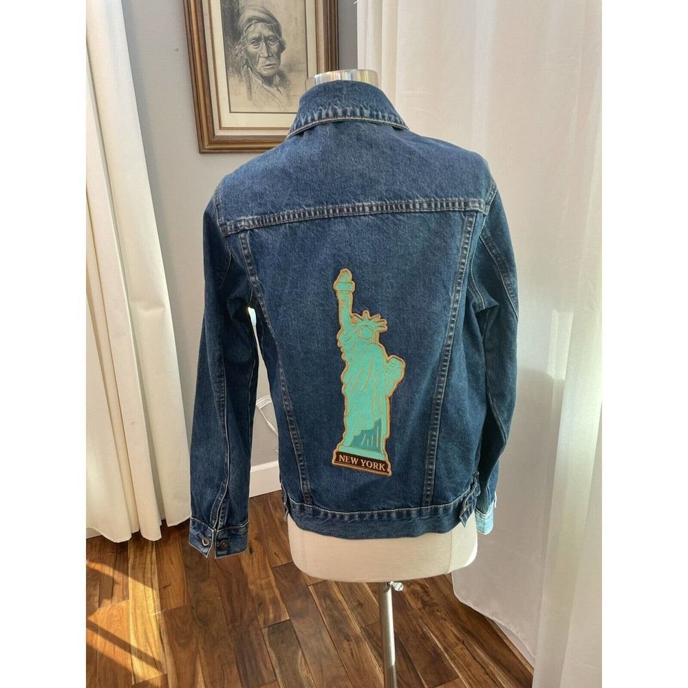 vintage Metropolitan Art Denim Jacket Statue Of Liberty New York Mens XS - Picture 5 of 5